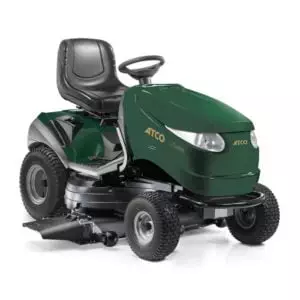 ATCO GTX 48HR TWIN 2WD Front on view, a large side-discharge and mulching mower